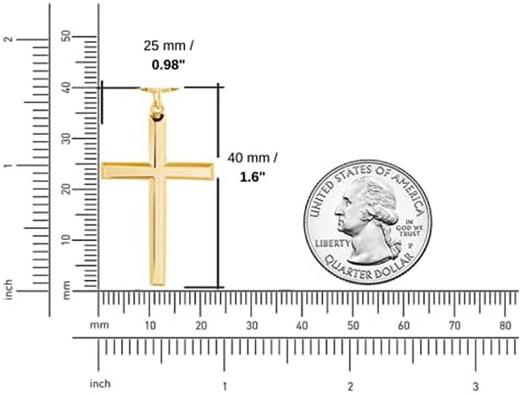 FANCIME Yellow/White Gold Plated 925 Solid Sterling Silver Polished Big Beveled Edge Men'S Crucifix Cross Pendant Long Necklace Fine Jewelry for Men Boys, with Strong Stainless Steel Box Chain Length 24 Inch