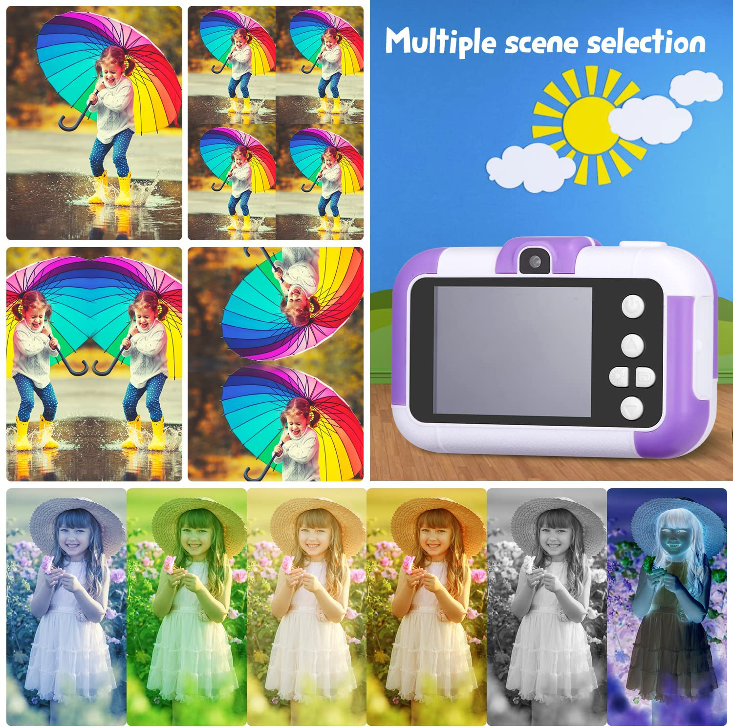 SUZIYO Children Camera, Birthday Electronic Toys for Kids, Upgrade Toddlers Selfie Digital Camcorder 1080P for Age 4-7 Years Old Boys & Girls (With 32G SD Card, Purple)