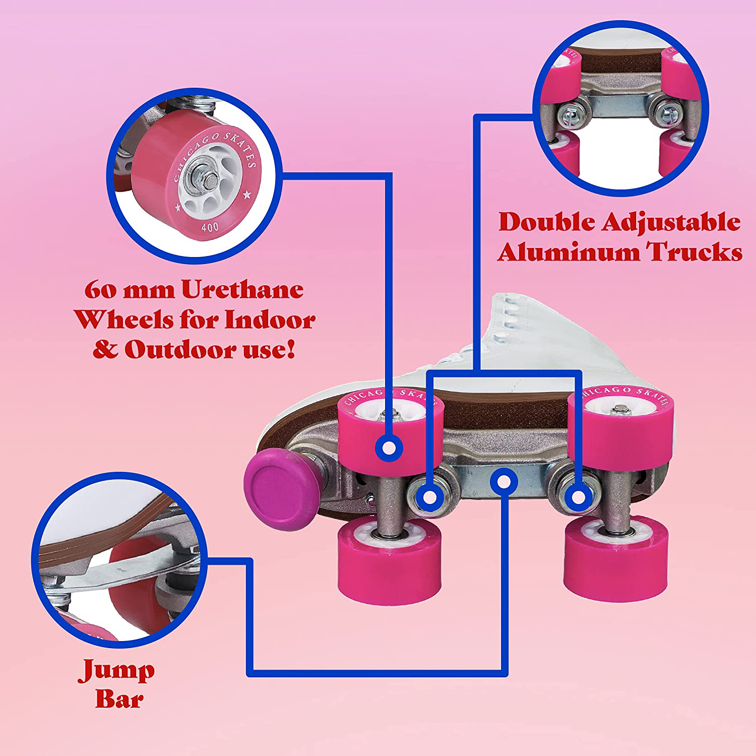 CHICAGO Women'S Classic Roller Skates - Premium White Quad Rink Skates