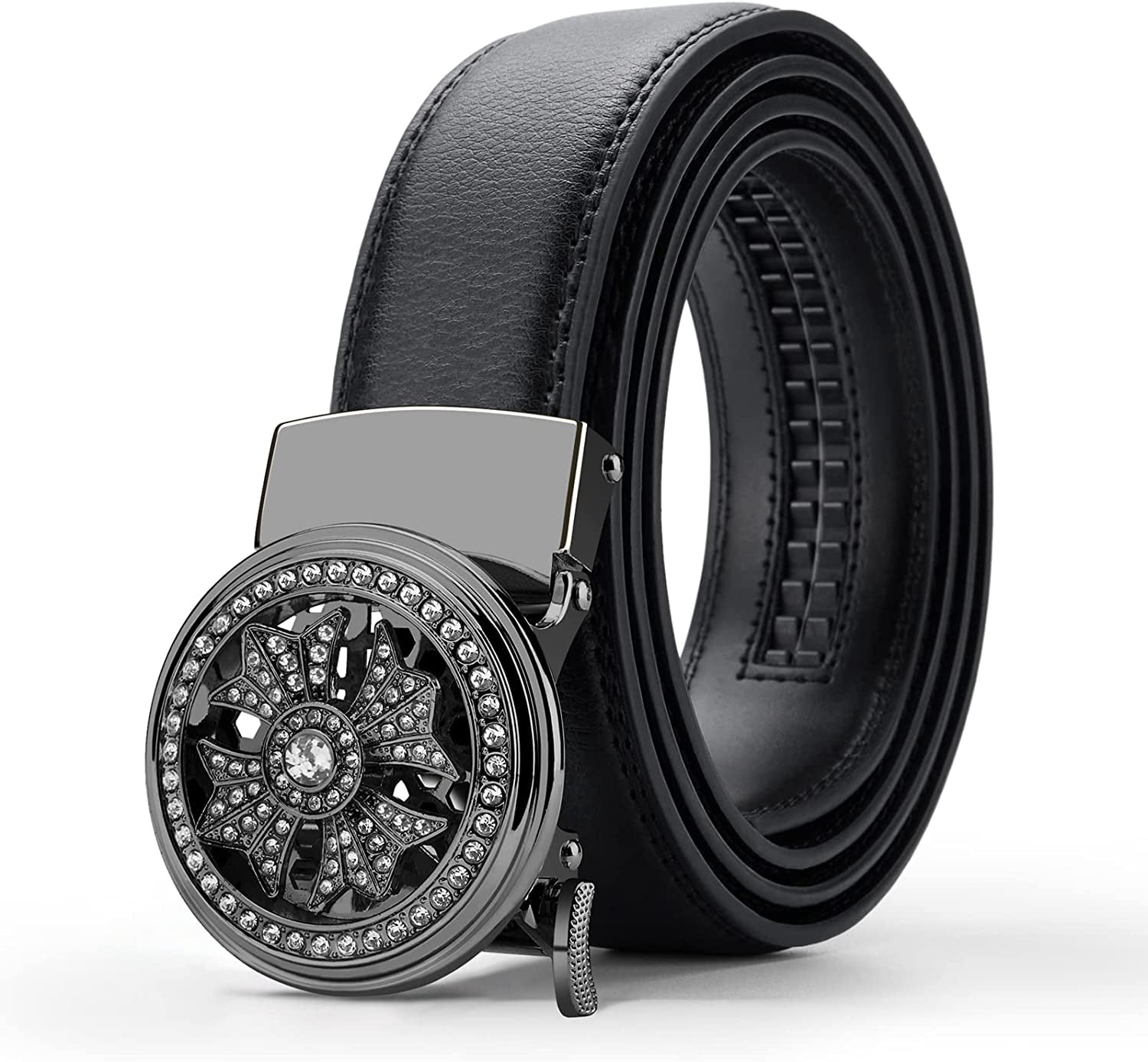Black Belt Men,  Mens Leather Belts Slide Ratchet Belt Buckle Dress Casual Fashion Belt for Jeans Pants