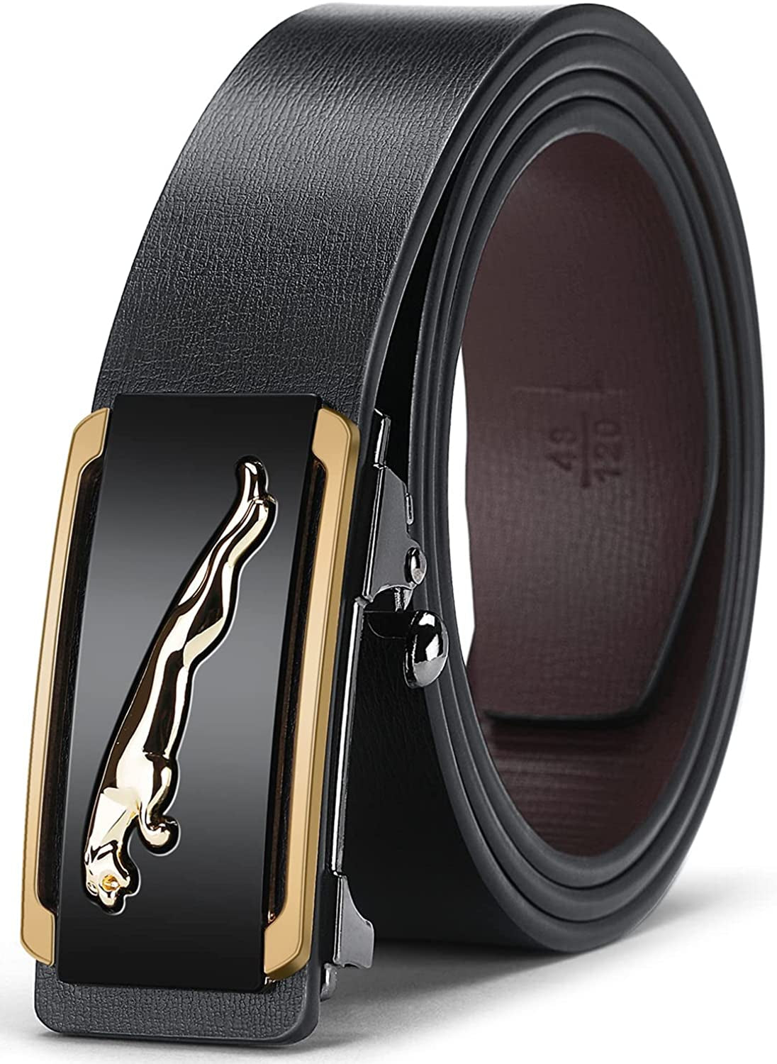 Black Belt Men, Genuine Leather Dress Designer Belts for Men, Fashion Slide Ratchet Click Casual Mens Belt for Jeans