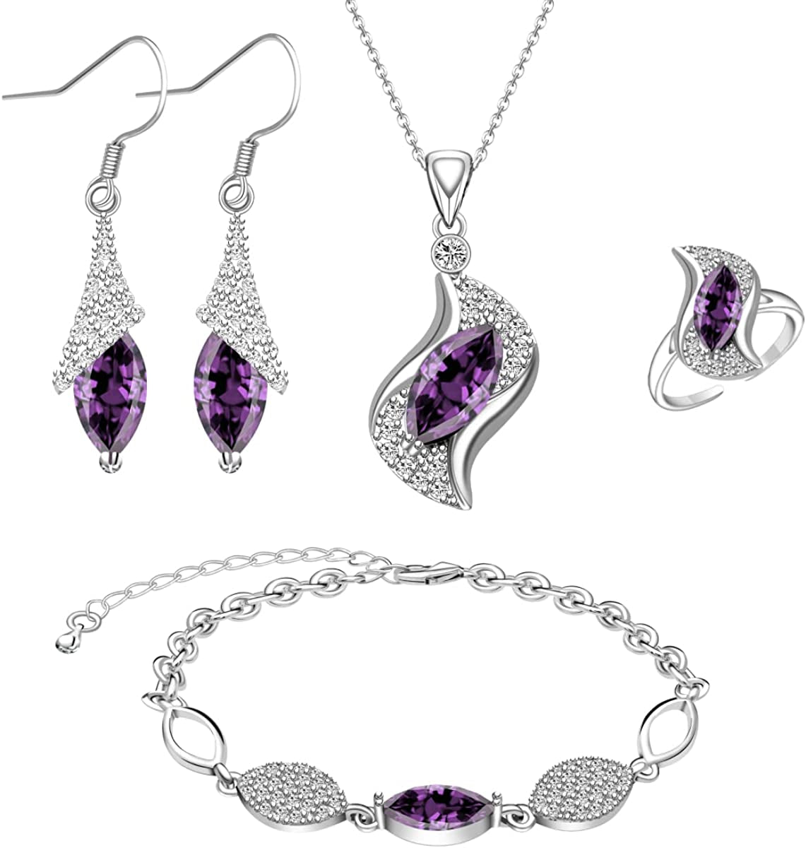 Jewelry Sets for Women Necklace Dangle Earrings Adjustable Ring Bracelet Costume Luxury Set for Women Girl Mom Wife Girlfriend Best Friend Ladies Bride Bridesmaid Gift