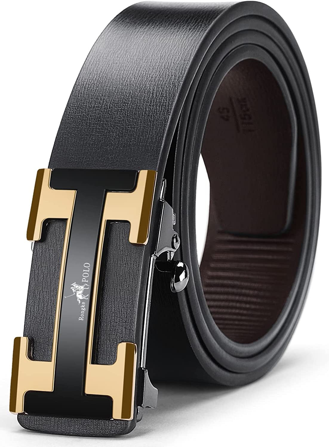 Black Belt Men, Genuine Leather Dress Designer Belts for Men, Fashion Slide Ratchet Click Casual Mens Belt for Jeans
