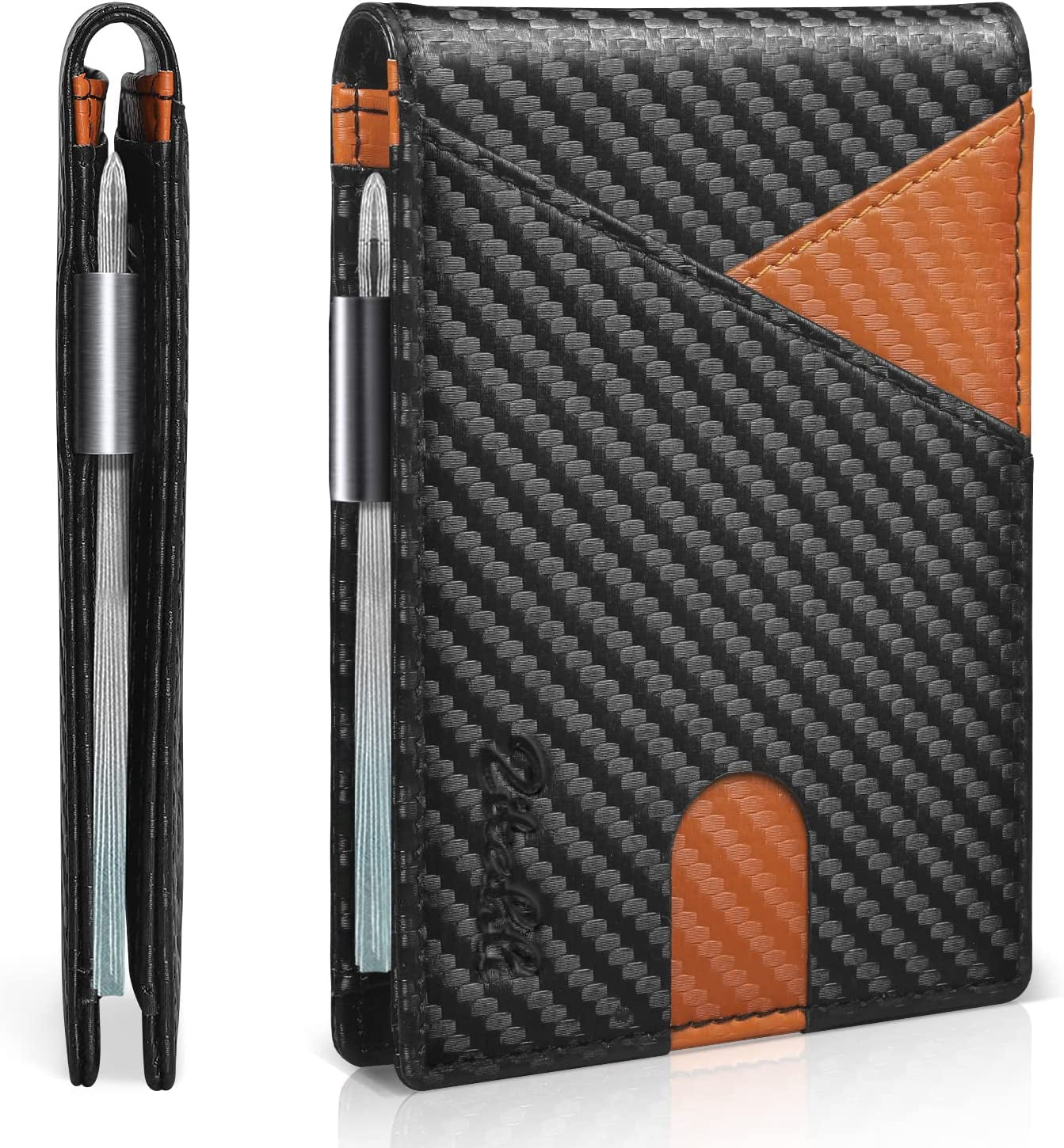 Slim RFID Wallets for Men, Money Clip Bifold Leather Wallet Minimalist Mens Wallet with ID Window and 12 Card Slots