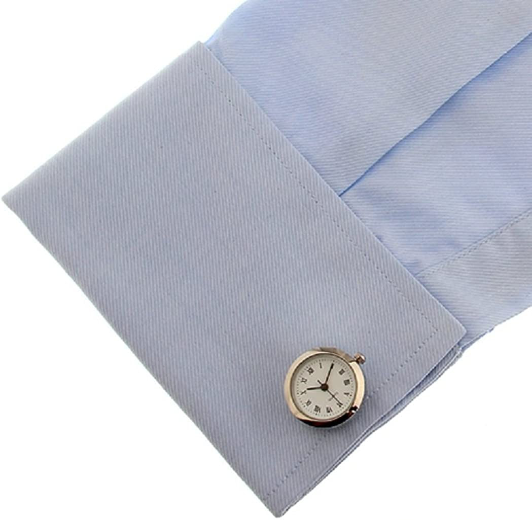 Real Working Watch Pair Cufflinks in a Presentation Gift Box & Polishing Cloth