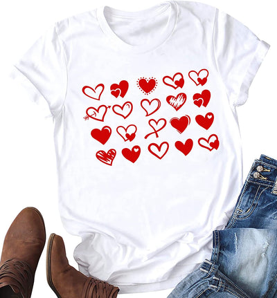 Valentines Day Shirt for Women Cute Love Heart Tshirts Graphic Valentine Gift Tee Casual Hearts Tops