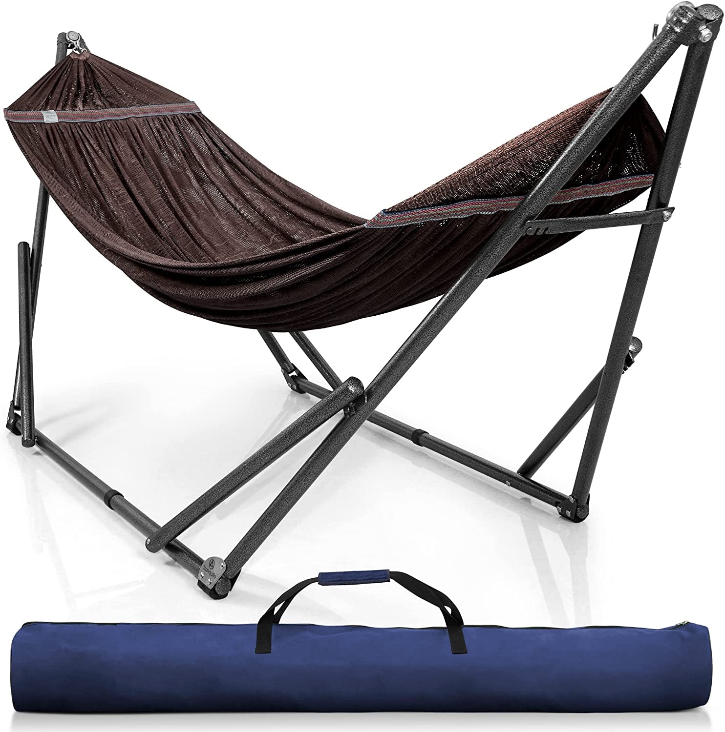 Double Hammock with Stand Included for 2 Persons/ Foldable Hammock Stand 550 Lbs Capacity Portable Case - Inhouse, Outdoor, Camping, Peacock