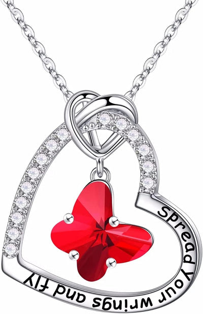 Butterfly Birthstone Crystal Necklace, 925 Sterling Silver Butterfly Jewelry Mothers Valentines Day Gifts Birthday Chirstmas Gifts for Women Teen Girls Daughter