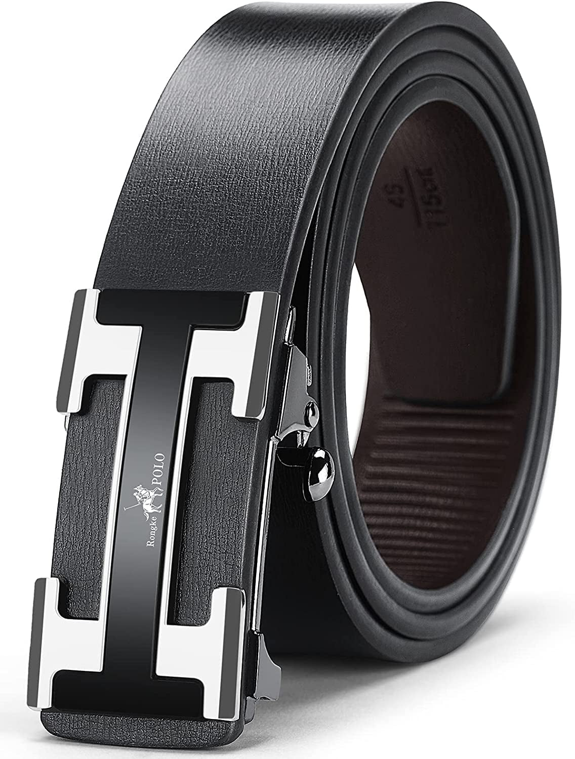 Black Belt Men, Genuine Leather Dress Designer Belts for Men, Fashion Slide Ratchet Click Casual Mens Belt for Jeans