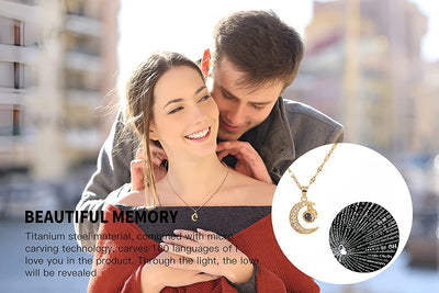Couples Gifts, Valentines Day Gifts for Her, Christmas Gifts for Women Wife Girlfriend, Engraved Natural Rock with Moon Necklace, Romantic Wedding Gifts, Unique Birthday Gifts