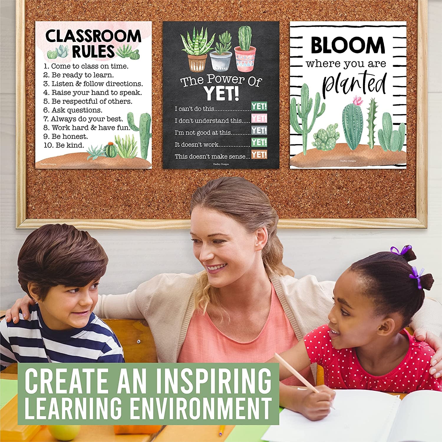 9 Cactus Classroom Decor Signs - Welcome Sign for Classroom Motivational Posters for Classroom Bulletin Board Decorations, Growth Mindset Classroom Posters Elementary, Middle School, Classroom Rules