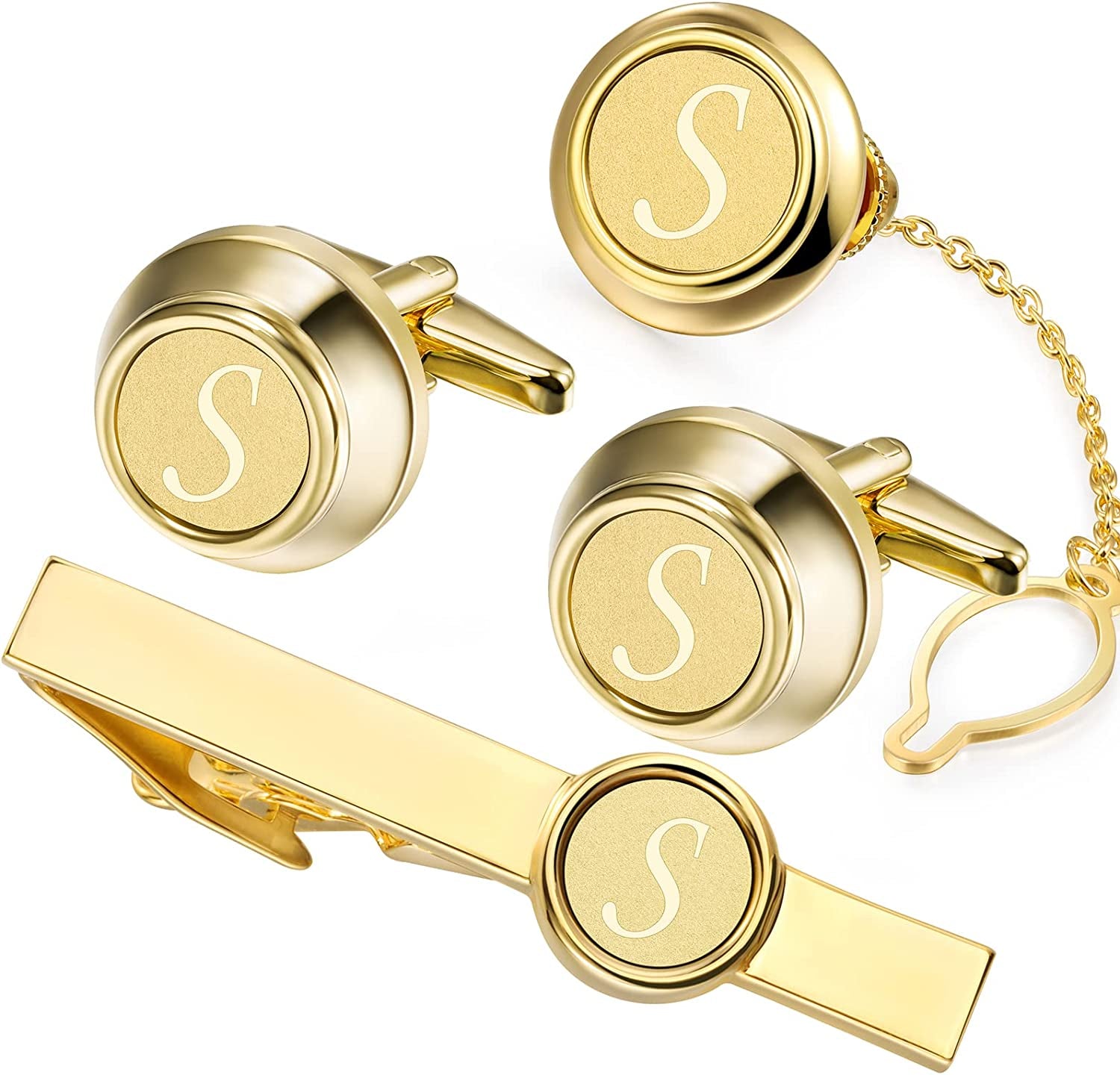 2 Inch Tie Clips with Cufflinks and Tie Pin for Men(A-Z), Tie Tack Lapel Pins for Men’S Suit, Tuxedo, Accessories for Necktie, Shirts