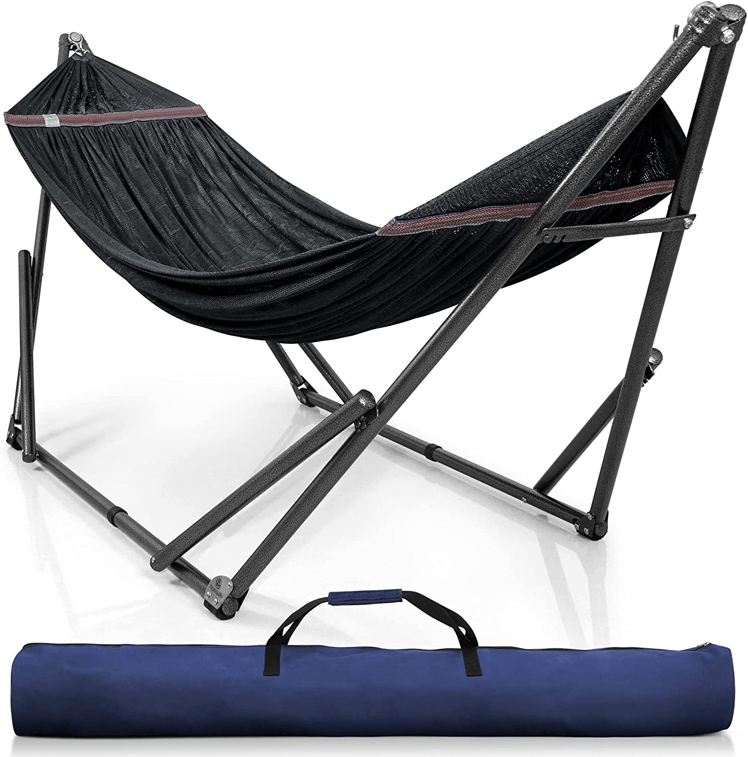 Double Hammock with Stand Included for 2 Persons/ Foldable Hammock Stand 550 Lbs Capacity Portable Case - Inhouse, Outdoor, Camping, Peacock
