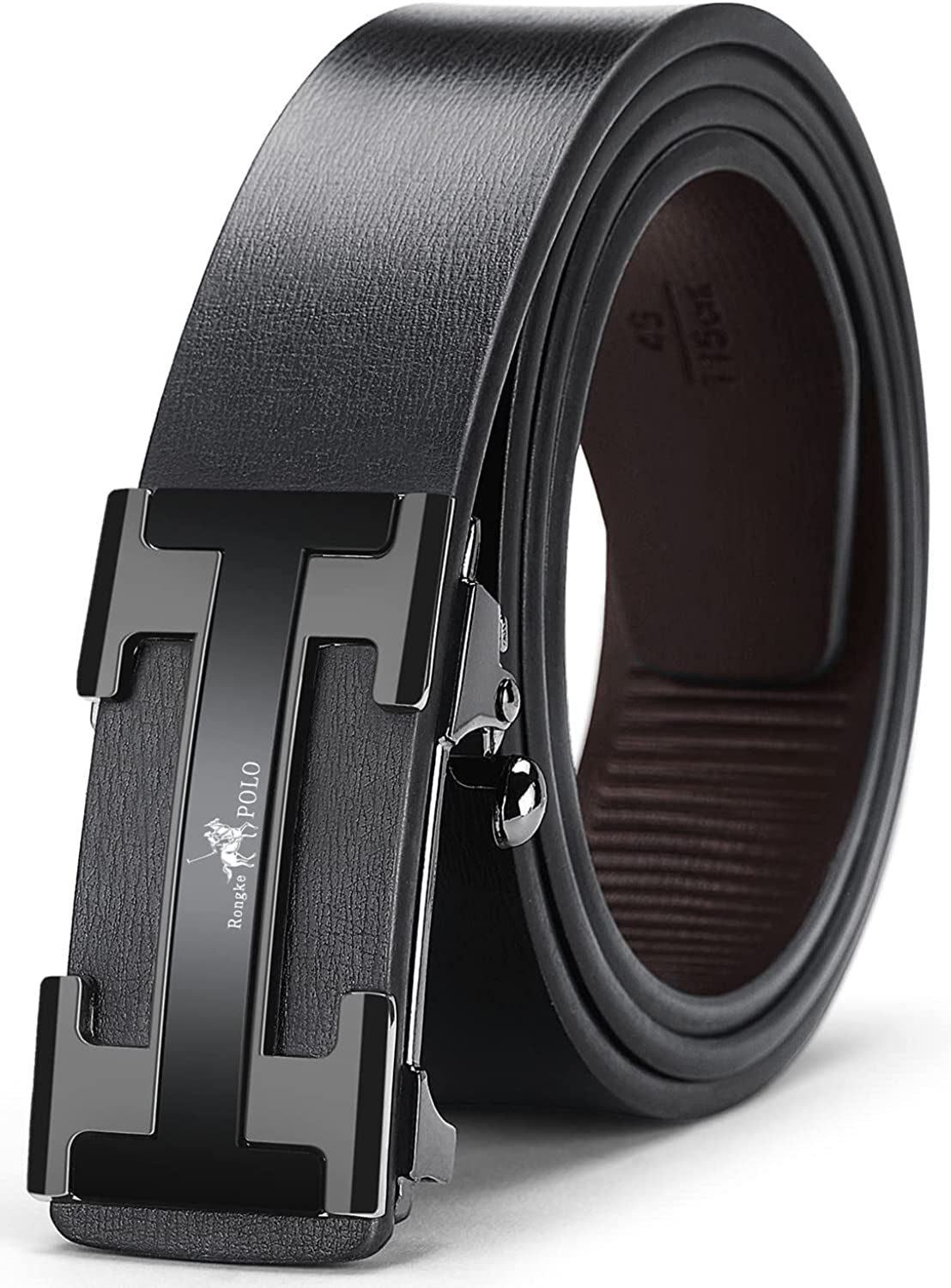 Black Belt Men, Genuine Leather Dress Designer Belts for Men, Fashion Slide Ratchet Click Casual Mens Belt for Jeans