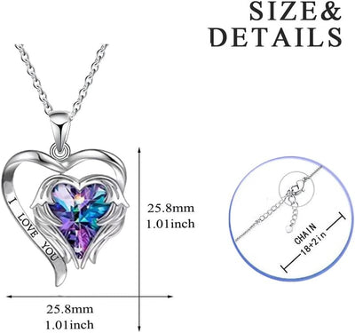 I Love You Heart Necklace for Women, Sterling Silver Crystal Birthstone Pendant Jewelry Gift for Girls Anniversary, Valentine’S Day, Birthday, Mother'S Day