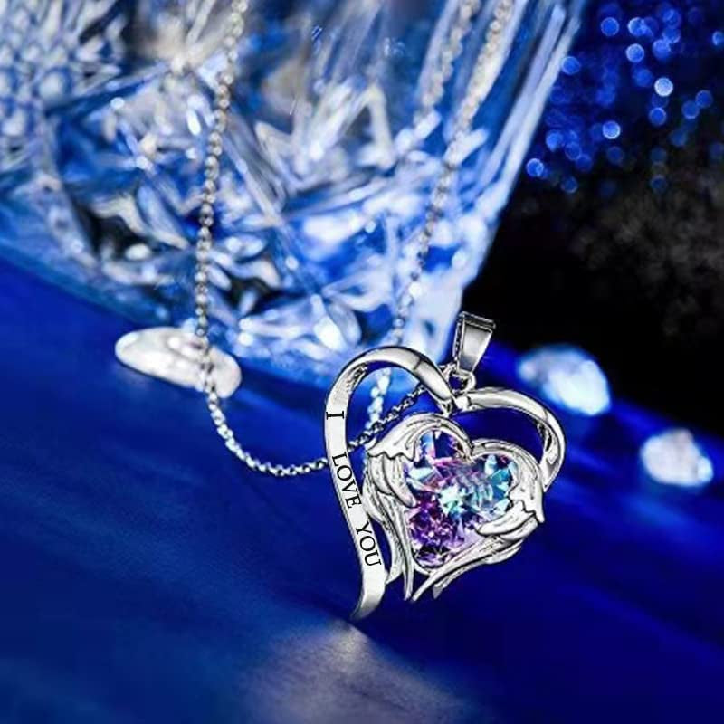 I Love You Heart Necklace for Women, Sterling Silver Crystal Birthstone Pendant Jewelry Gift for Girls Anniversary, Valentine’S Day, Birthday, Mother'S Day