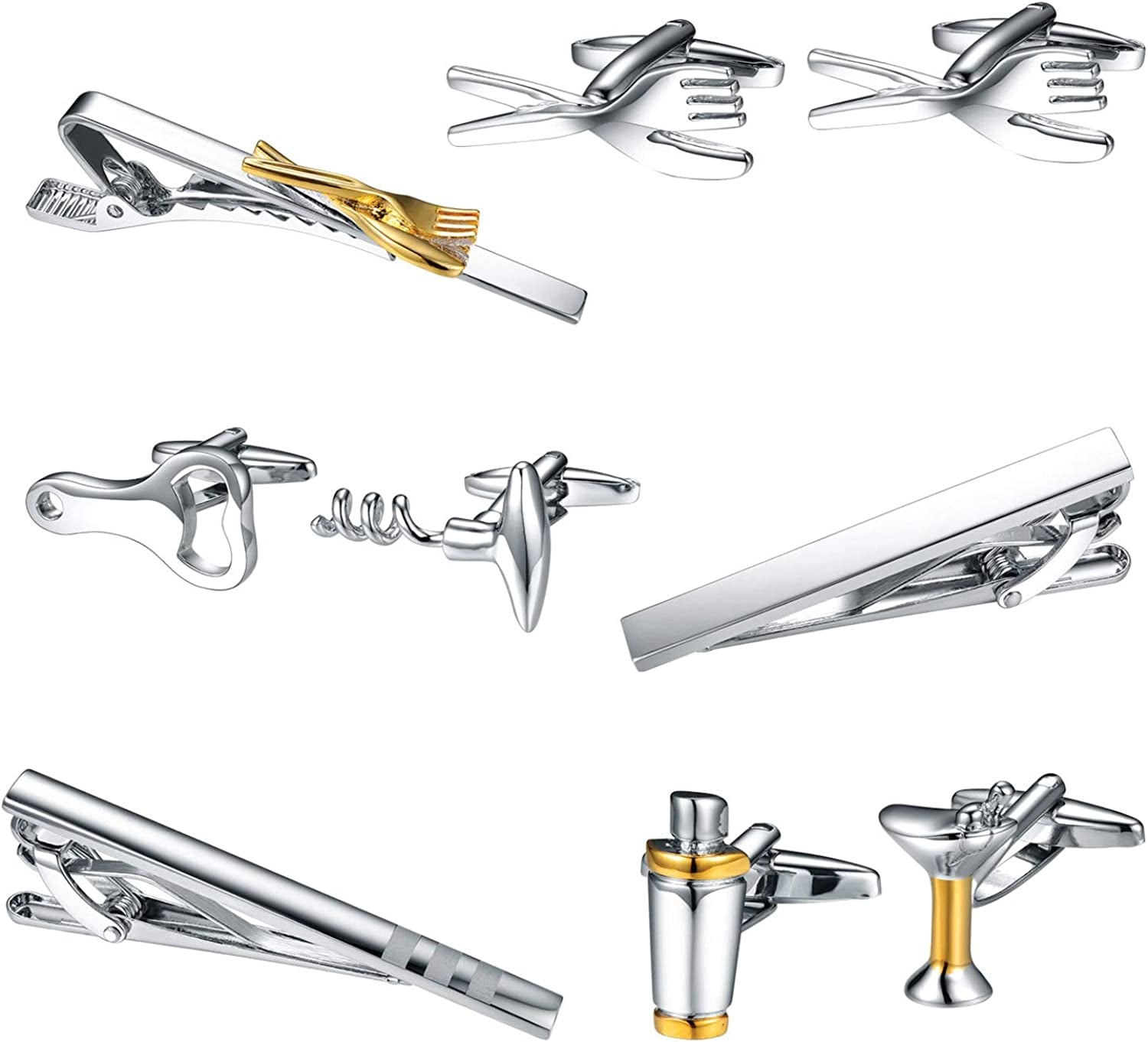 9PC Cufflinks Tie Clip Set Button Shirt Business Men Steel Jewelry Gift Box