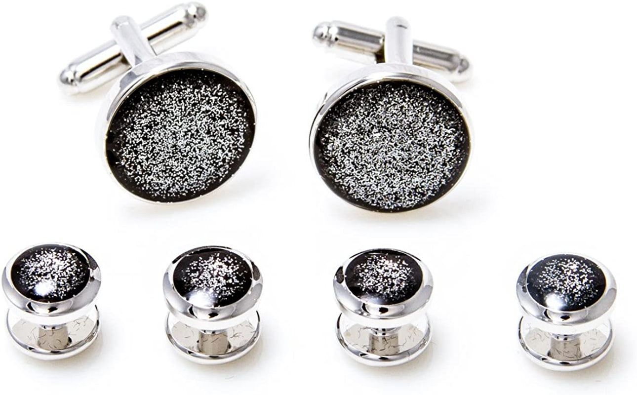 Black Diamond Dust Formal Set Tuxedo Cufflinks & Studs Set in a Presentation Gift Box & Polishing Cloth