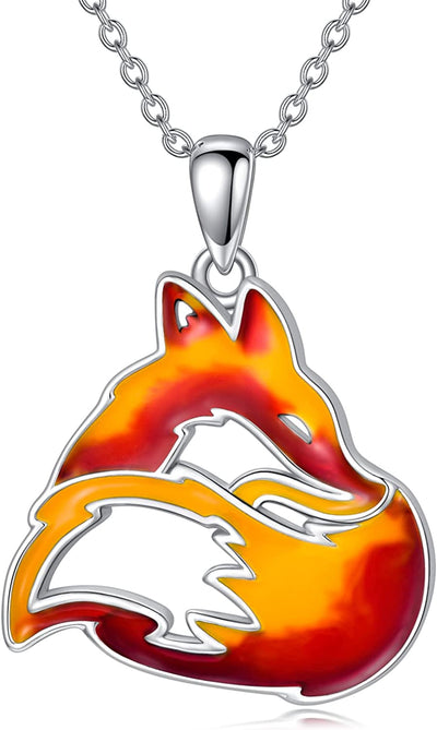 Valentines Day Gifts Red Blue Fox Flame Necklace for Women Sterling Silver Nature Fire Nation Pendant Jewelry Gift for Girlfriend Lover