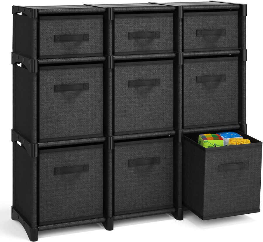 9 Cube Storage Organizer, Black Storage Cubes Organizer Shelves, Sturdy Cubbies Storage Shelves with Cube Storage Organizer Bins, DIY Cube Shelf Organizer for Bedroom, Playroom, & Office