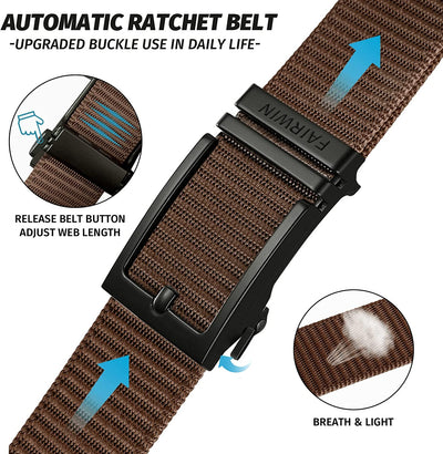 Golf Belts for Men 2 Pack Mens Ratchet Casual Belts for Jeans Adjustable Slide Belt Click Gun Belt Web Nylon Belt