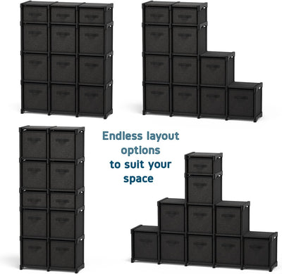 9 Cube Storage Organizer, Black Storage Cubes Organizer Shelves, Sturdy Cubbies Storage Shelves with Cube Storage Organizer Bins, DIY Cube Shelf Organizer for Bedroom, Playroom, & Office