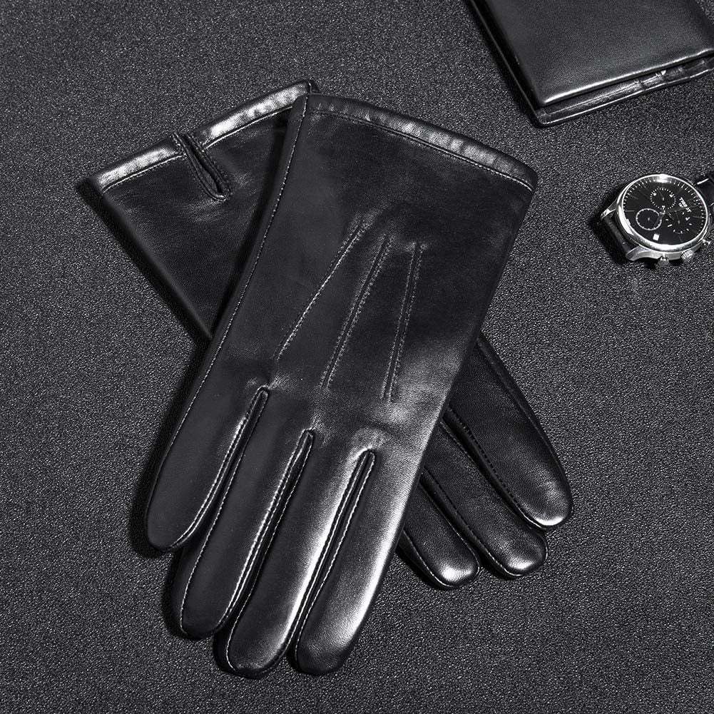 Men'S Leather Gloves, Black Driving/Working Touchscreen Lambskin Cashmere Winter Mittens