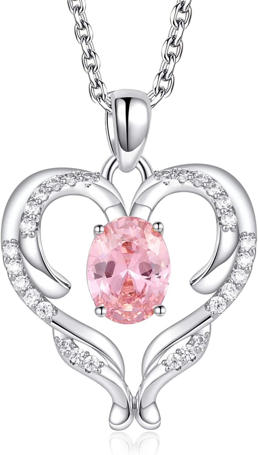 Heart Necklace for Women Silver/Rose Gold Love Heart Pendant Necklace with Cubic Zirconia Birthstone Christmas Birthday Anniversary Valentine'S Day Jewelry Gift for Women Wife Mom Girlfriend BFF