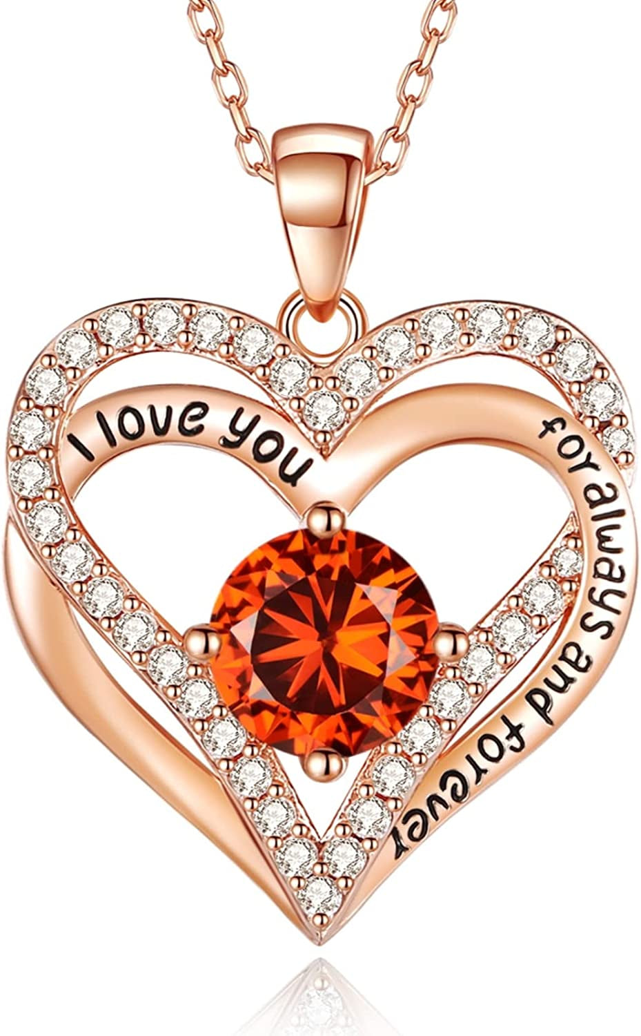 925 Sterling Silver Jewelry for Women, 18K Rose Gold Necklaces for Wife, Birthstone Diamond Heart Pendant for Christmas, Anniversary Jewelry Gift for Her, Girlfriend Necklaces Gift for Valentines Day