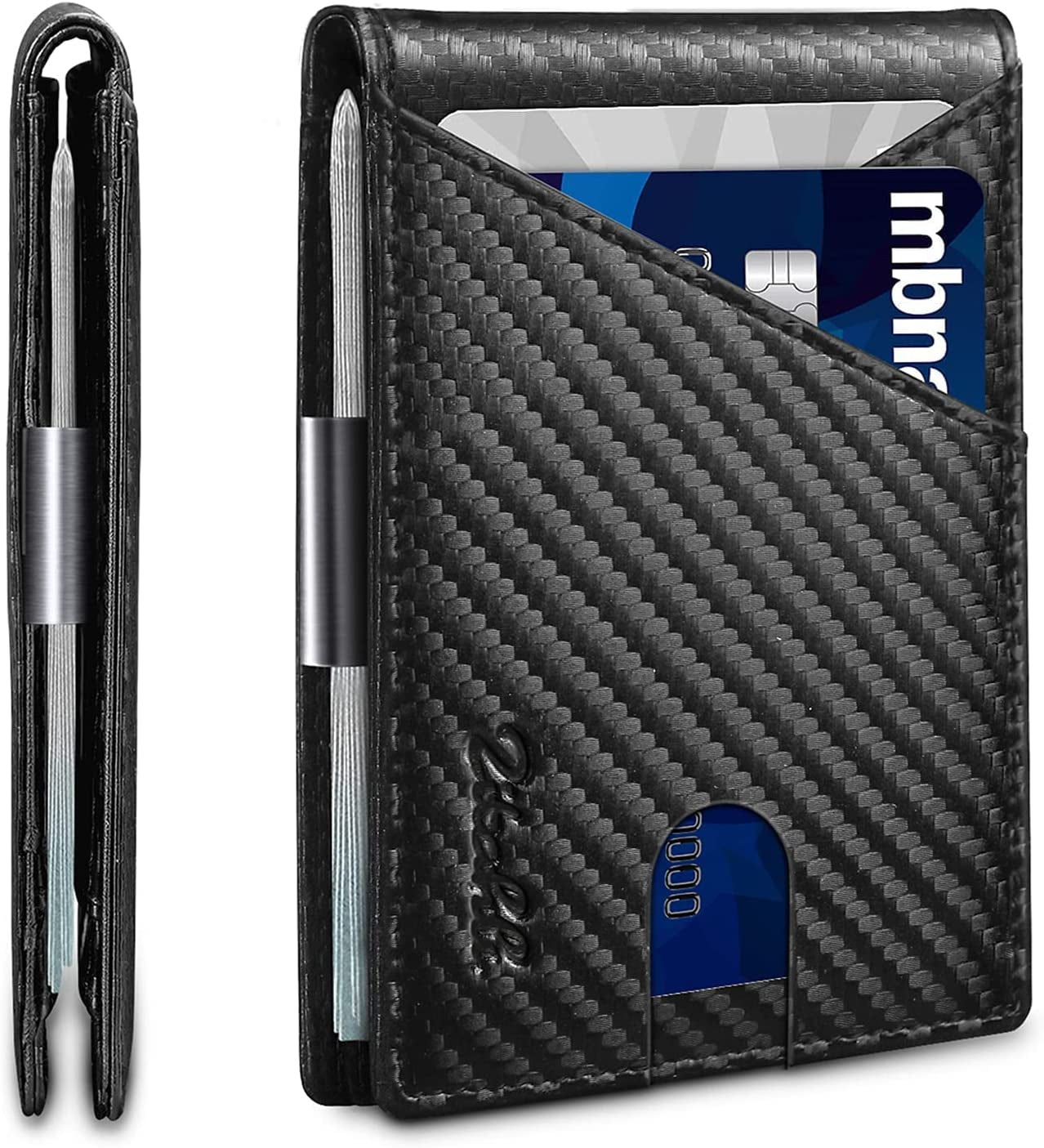 Slim RFID Wallets for Men, Money Clip Bifold Leather Wallet Minimalist Mens Wallet with ID Window and 12 Card Slots