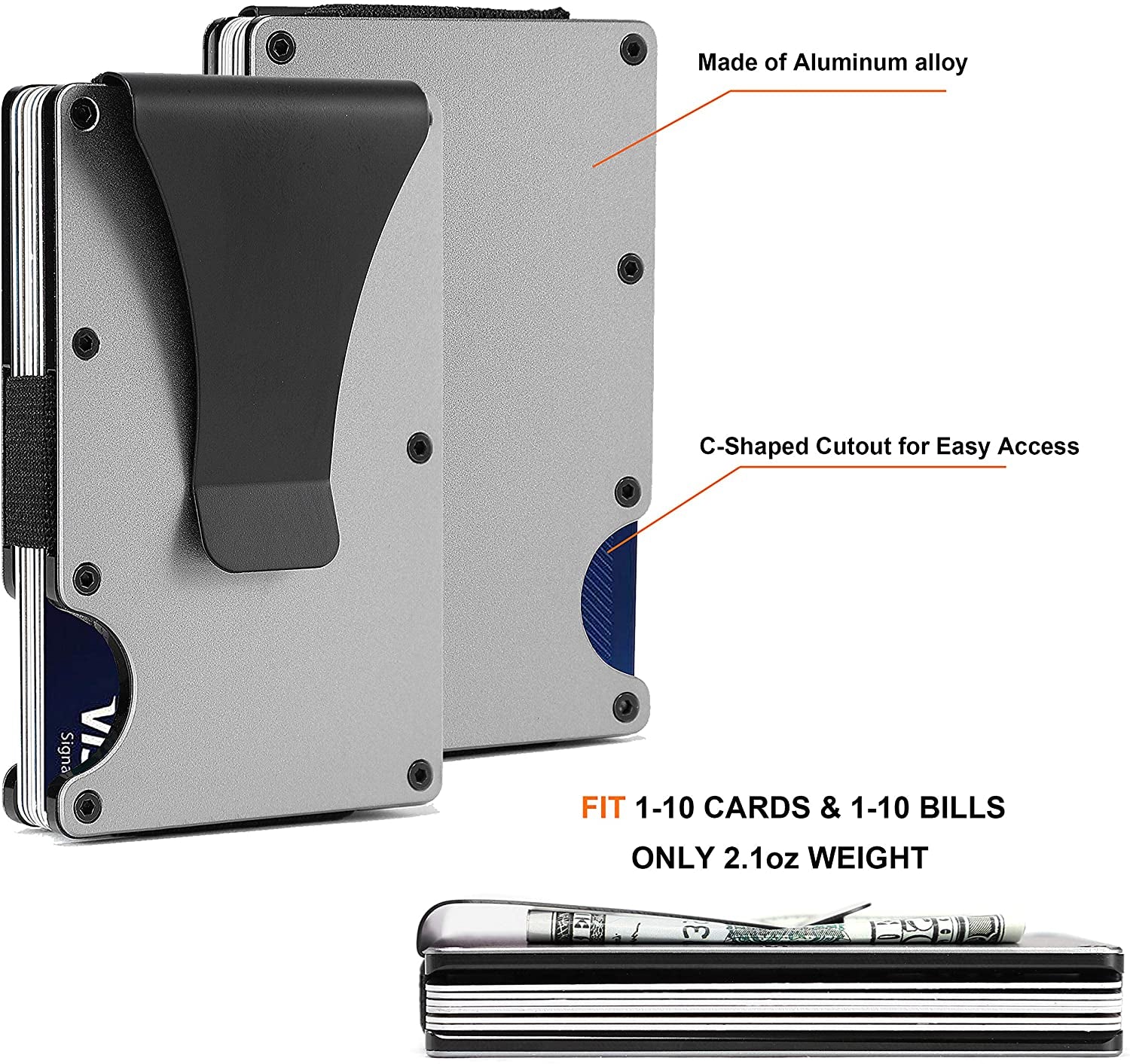 Personalized Engraved Metal Money Clip Aluminum Wallet for Son from Mom Mother - Christmas Graduation Birthday Deployment - Men Minimalist Slim Front Pocket RFID Blocking Credit Card Holder Purse