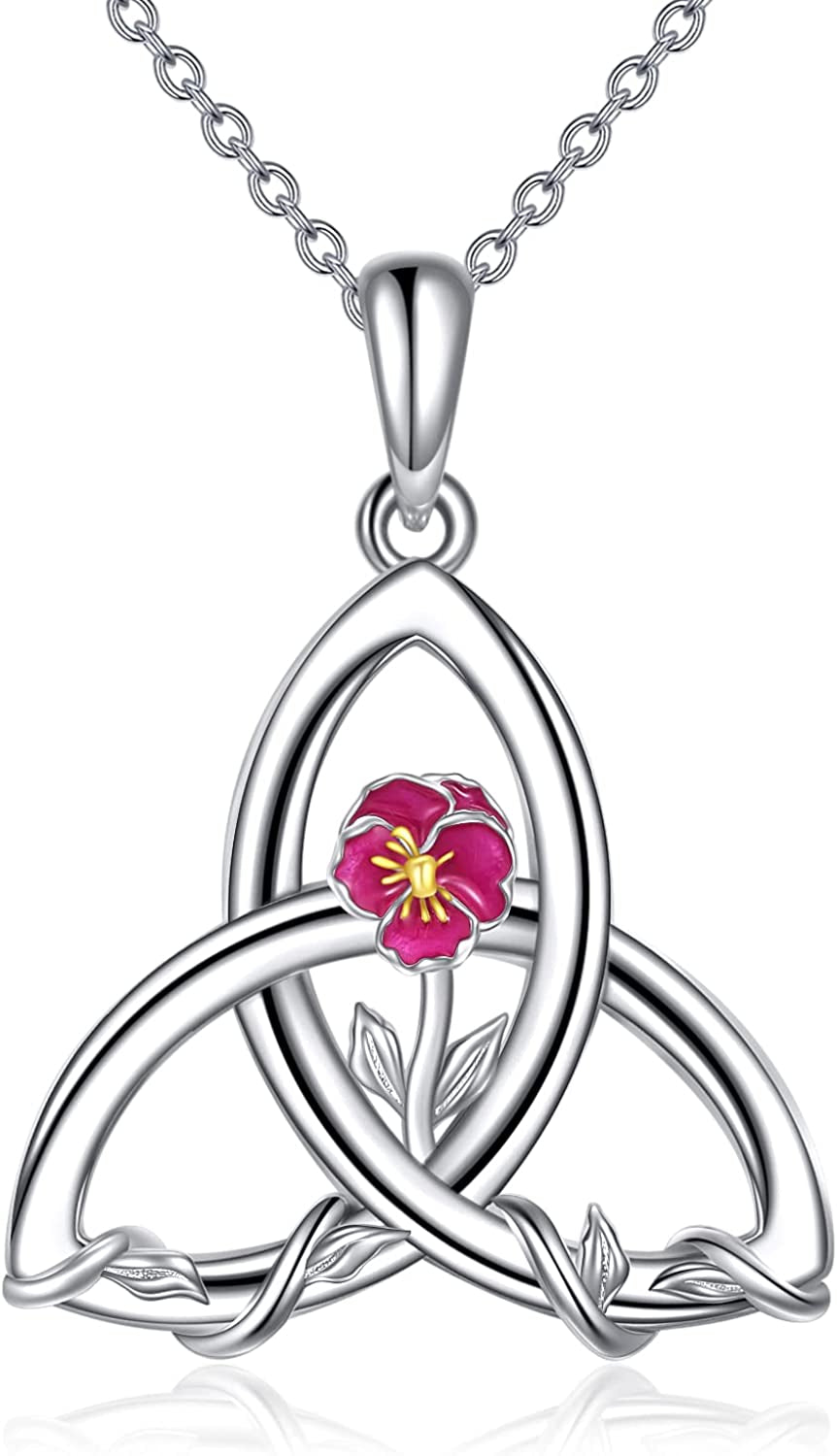 Birth Flower Necklace 925 Sterling Silver Celtic Knot Necklace 12 Birth Month Necklaces for Women Celtic Jewelry Irish Gifts for Women Girls Birthday Christmas