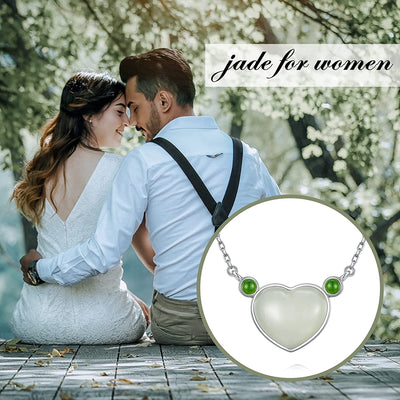 Love Heart Necklace White Jade Simple Pendant Necklace Valentine'S Day Mother'S Day Gifts for Women Her Mom Wife Girlfriend