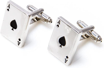 Ace of Spades Poker Playing Cards Pair Cufflinks & Tie Bar Clip in Presentation Gift Box