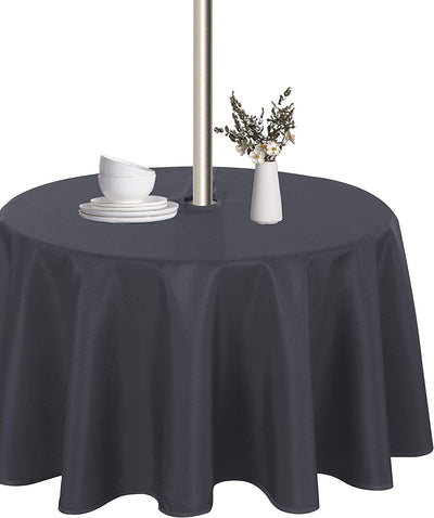 Outdoor and Indoor Tablecloth - Washable Waterproof Wrinkle Free Table Cloth with Zipper and Umbrella Hole for Spring/ Summer/ Party/ Picnic/ BBQS/ Patio (Round 60 Inch, Grey)