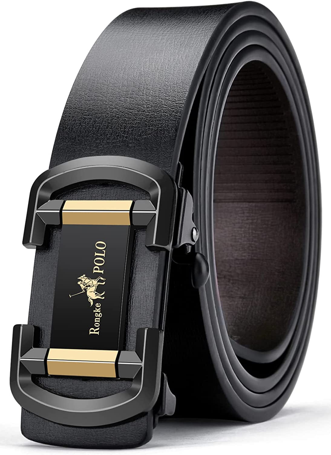 Black Belt Men, Genuine Leather Dress Designer Belts for Men, Fashion Slide Ratchet Click Casual Mens Belt for Jeans