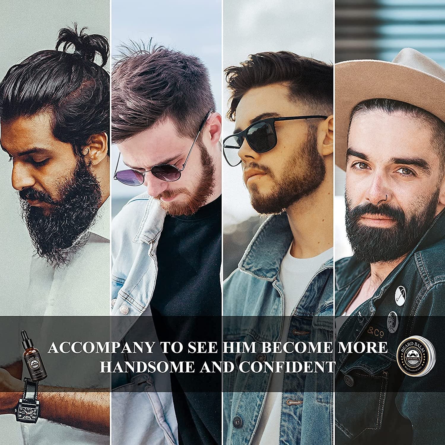 Beard Kit, Mustache Beard Grooming Kit Christmas Gifts for Men Dad Husband Boyfriend with 2 Beard Oil, Beard Wax, Beard Balm, Beard Wash, Brush, Comb, Scissor, Beard Soften Style Kit, Mens Gifts Set