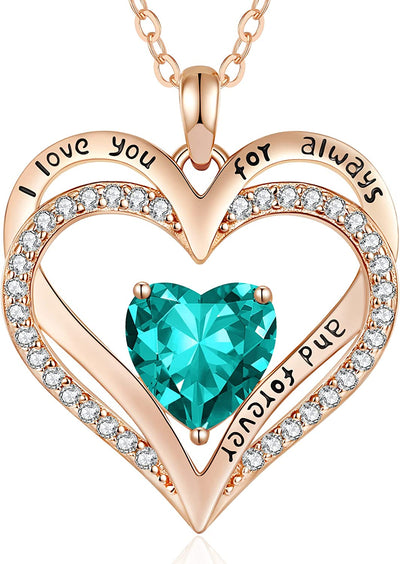 Birthstone Necklaces for Women Girls, 925 Sterling Silver Forever Love Heart Pendant Necklace with Cubic Zirconia, Christmas Birthday Anniversary Valentine'S Day Jewelry Gift for Wife Mother Girlfriend Daughter Her