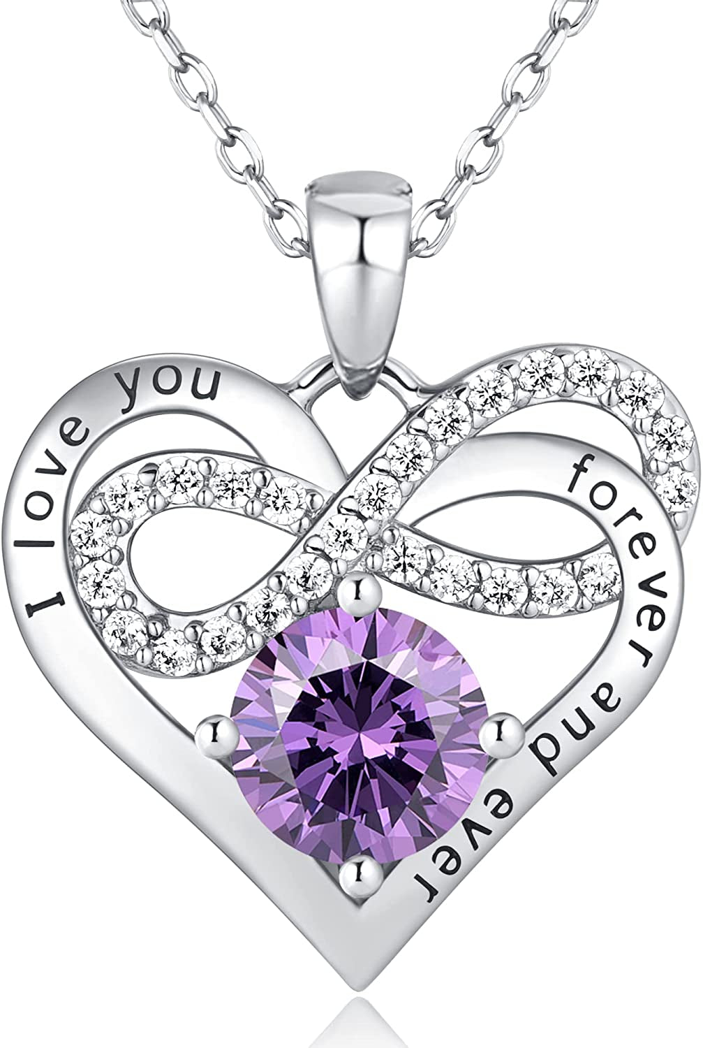 Infinity Heart Necklaces for Women Girls - 925 Sterling Silver Rose Gold Chain with 2 Carat (8MM) CZ Diamond, Christmas Valentines Day Birthday Wedding Jewelry Gifts for Women Wife Girls Her