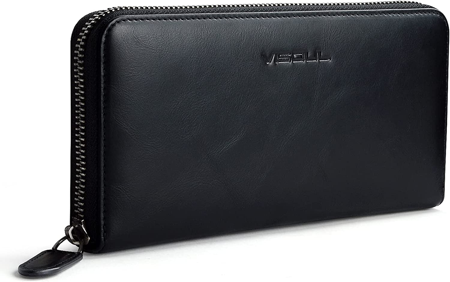 Leather Long Zippered Pouch Wallet for Men and Women with RFID Blocking, Large Clutch Cash Long Wallet with Zipper