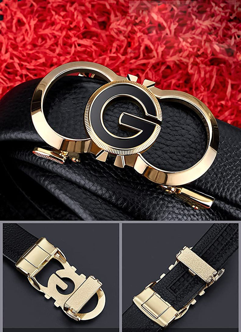 Leather Ratchet Belts for Men Automatic Buckle Casual Work Dress Belt with Gift Box