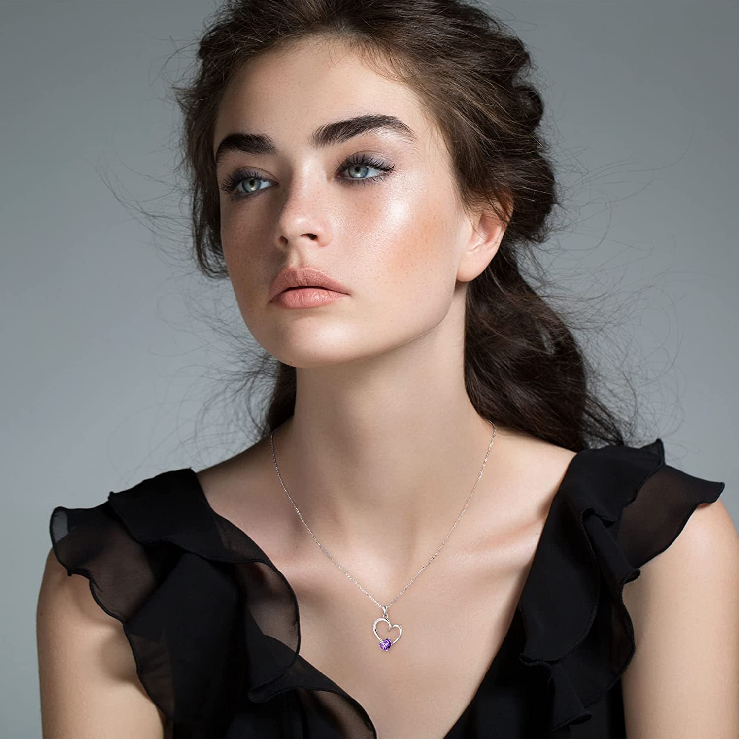 Heart Birthstone Necklace for Women Jewelry, 925 Sterling Silver Heart Necklace with Birthstone Valentines Mothers Day Anniversary Christmas Birthday Gifts for Women Mom Teen Girls Jewelry