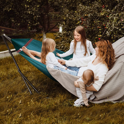 Double Hammock with Stand Included for 2 Persons/ Foldable Hammock Stand 550 Lbs Capacity Portable Case - Inhouse, Outdoor, Camping, Peacock