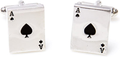 Ace of Spades Poker Playing Cards Pair Cufflinks & Tie Bar Clip in Presentation Gift Box