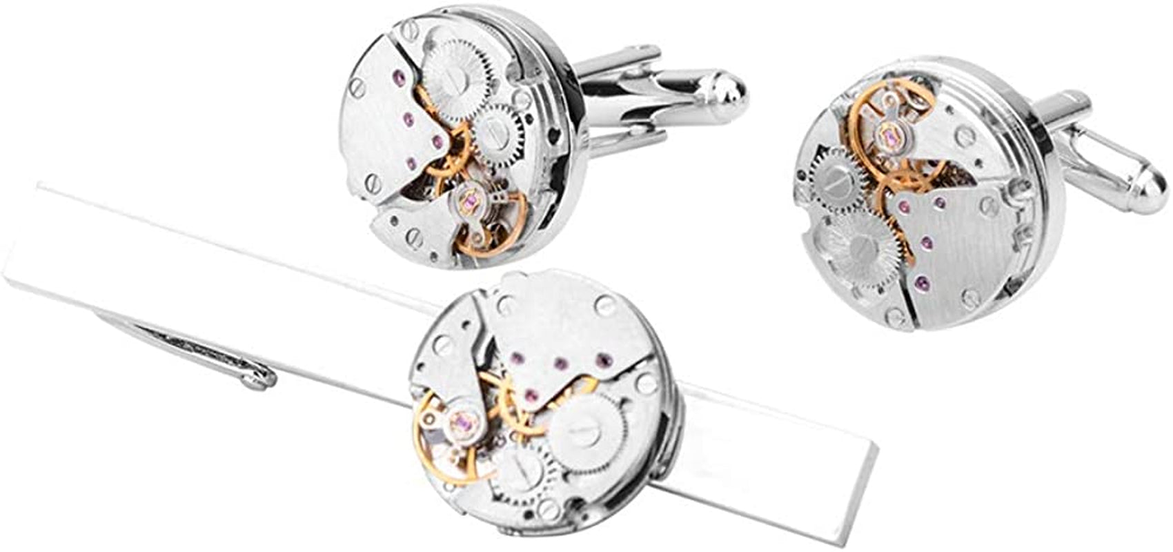 Movement Cuff Links Steampunk Watch Mens Shirt Vintage Watch Tie Clip and Cufflinks Set