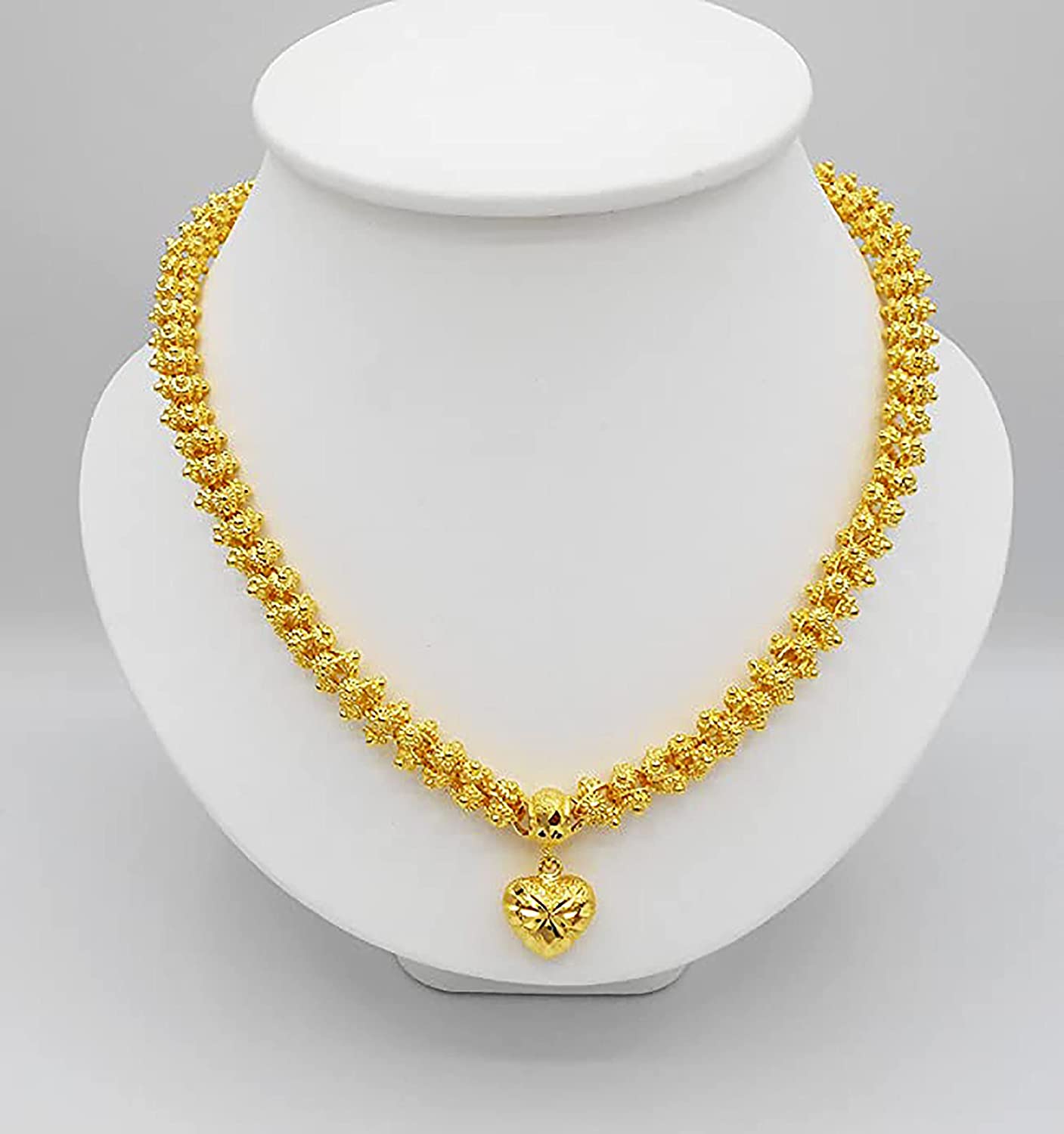 Heart Pikun Flower 22K 23K 24K Thai Baht Yellow Gold GP Necklace Pendant Jewelry Women
