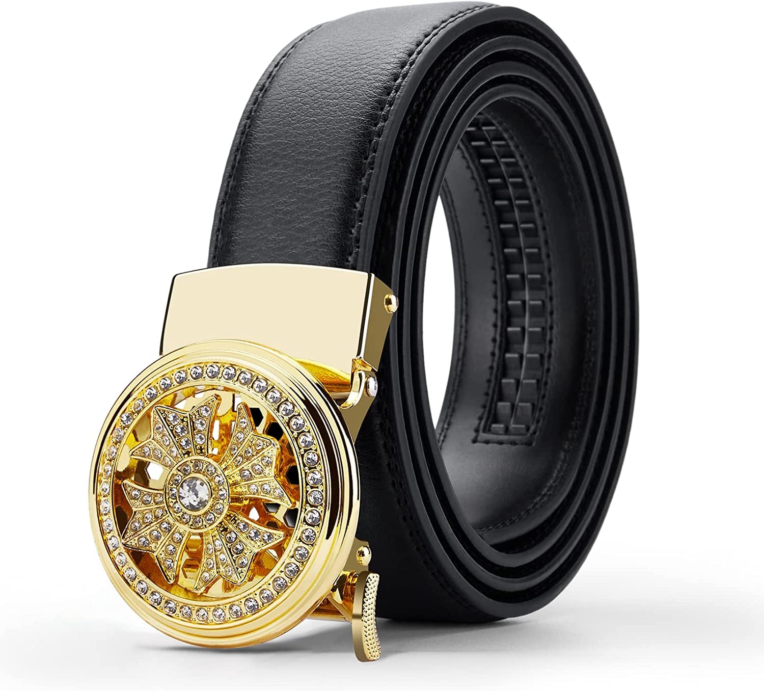 Black Belt Men,  Mens Leather Belts Slide Ratchet Belt Buckle Dress Casual Fashion Belt for Jeans Pants