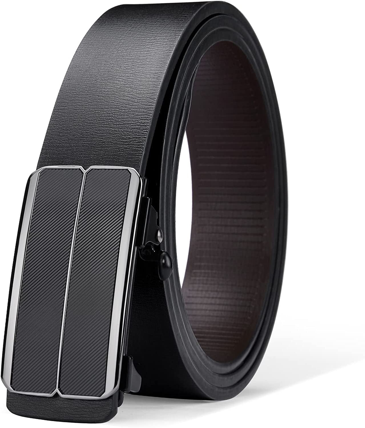 Black Belt Men, Genuine Leather Dress Designer Belts for Men, Fashion Slide Ratchet Click Casual Mens Belt for Jeans