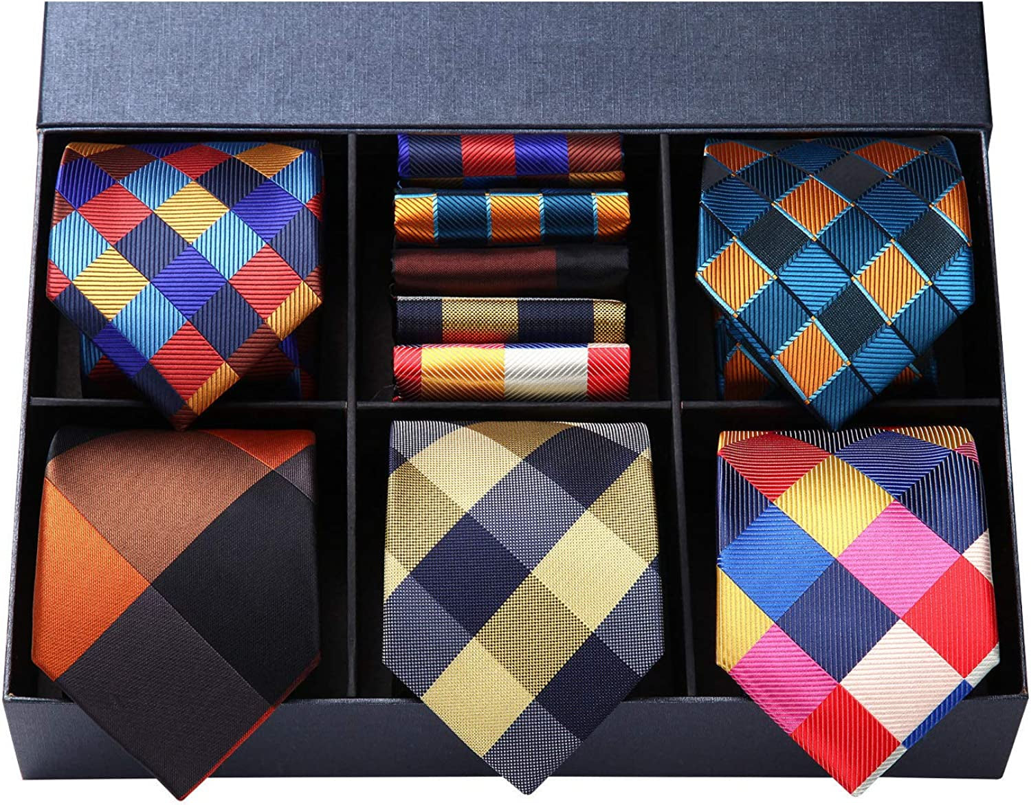 Mens Ties Set 5PCS Collection Tie and Pocket Sqaure Formal Business Neckties Gift Box Wedding Necktie for Men