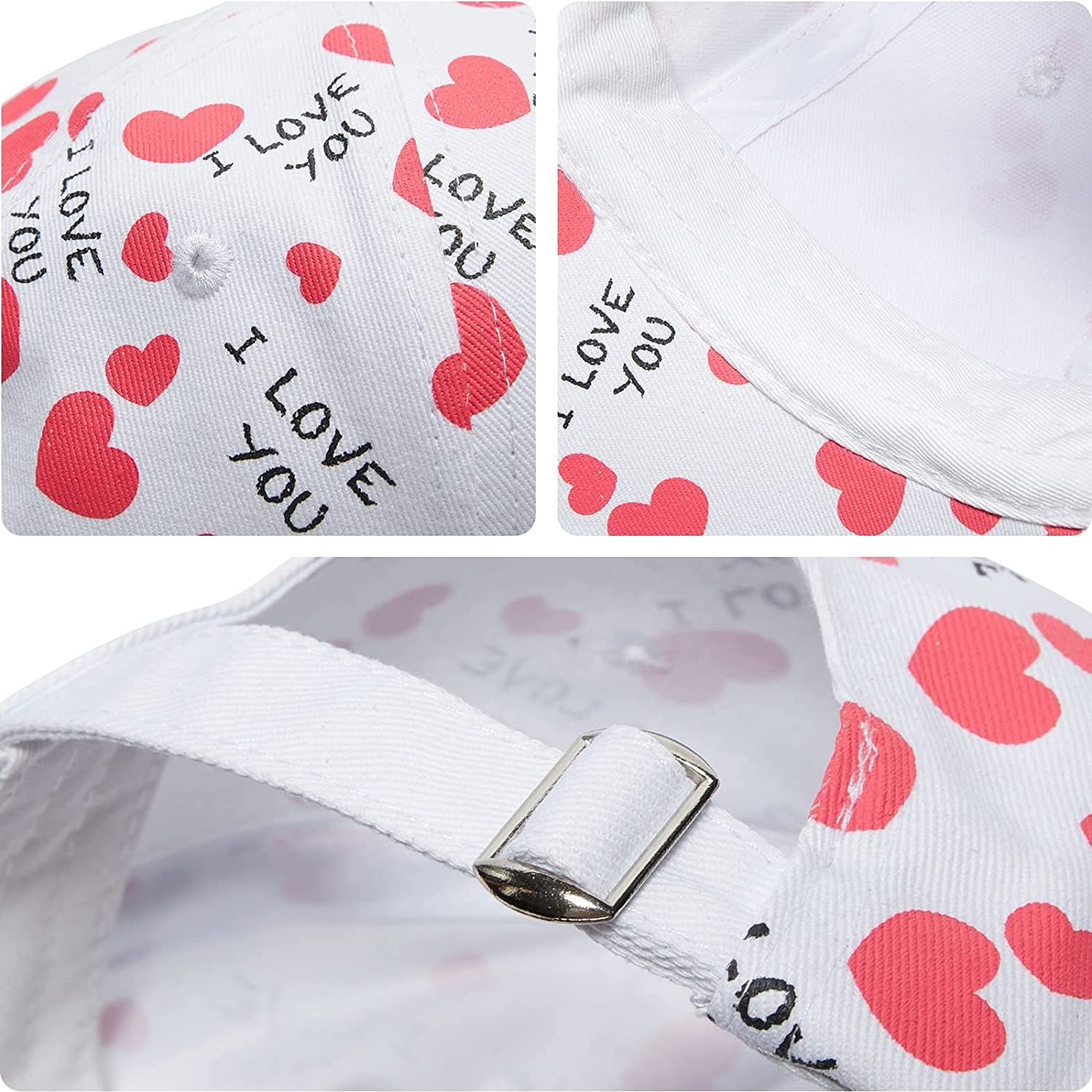 Valentine'S Day Baseball Cap, Unisex Heart Print Cotton Men Women Hat Adjustable for Valentines Day Gifts